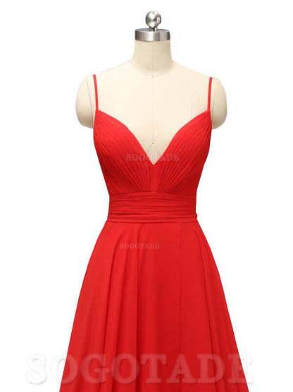 Honest Chiffon Spaghetti Straps Slit Long Bridesmaid Dresses prom shop dresses