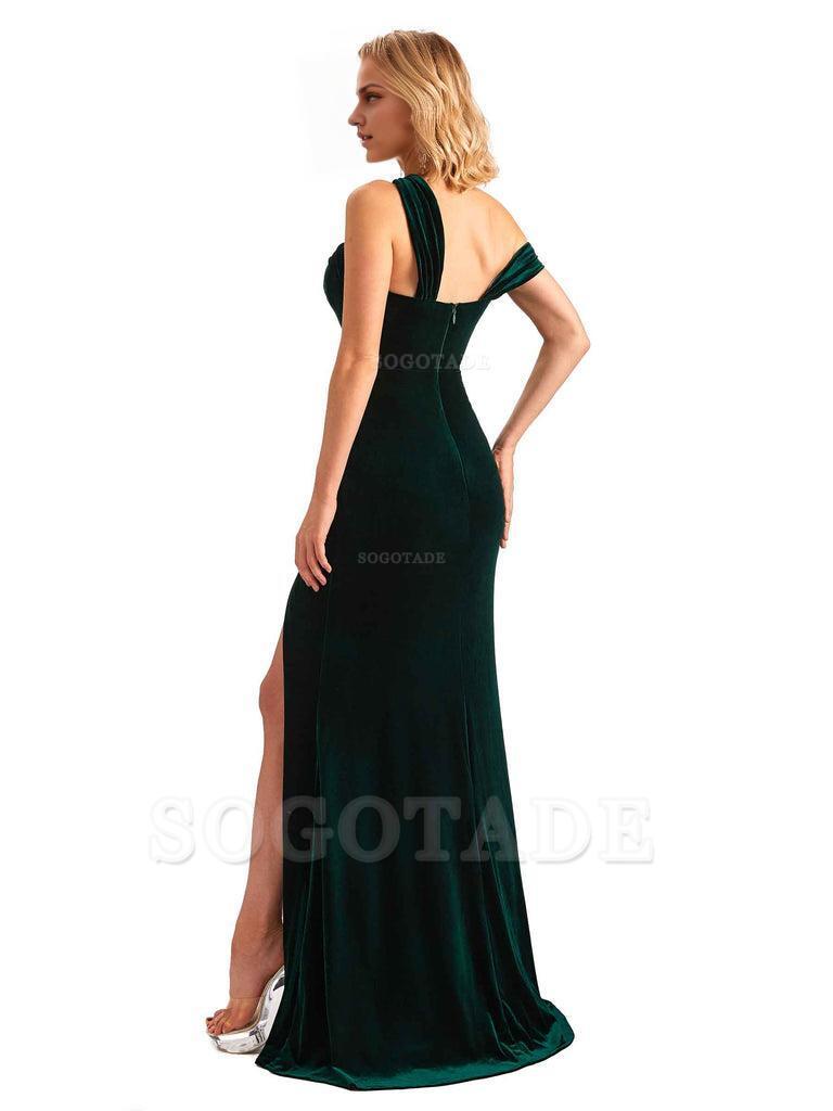 Sexy Mermaid Asymmetric Velvet Side Slit Long Bridesmaid Dresses