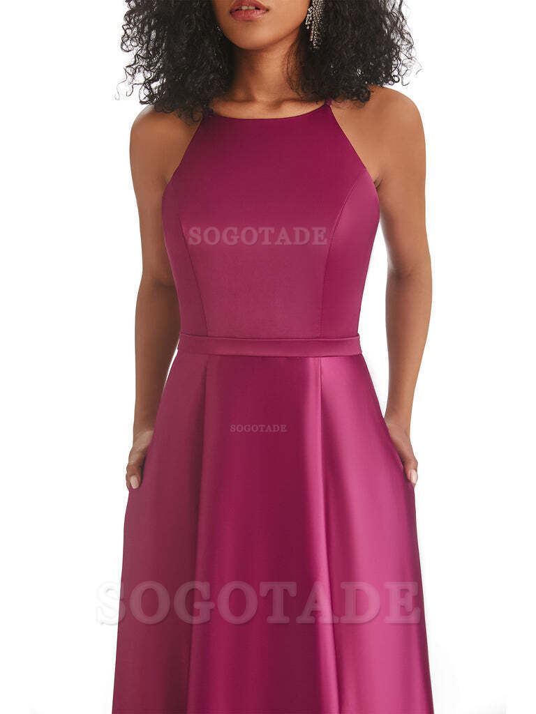Soft Satin A-Line Halter Floor-Length Modern African Bridesmaid Dresses