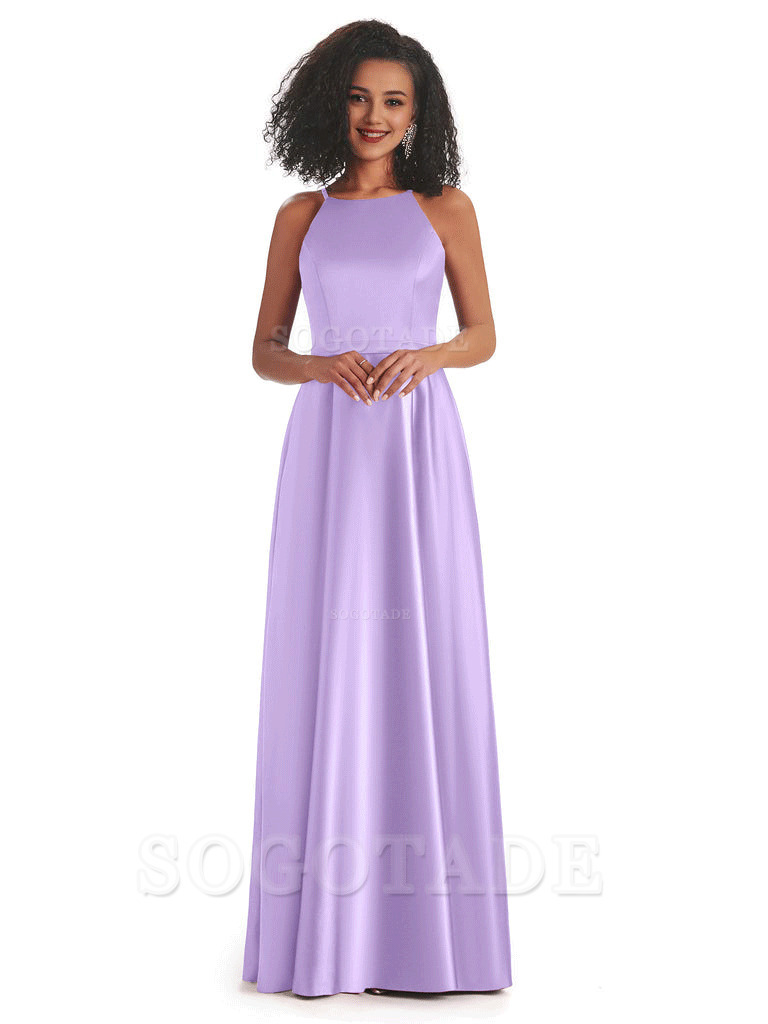 Soft Satin A-Line Halter Floor-Length Modern African Bridesmaid Dresses