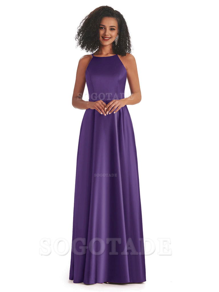 Soft Satin A-Line Halter Floor-Length Modern African Bridesmaid Dresses