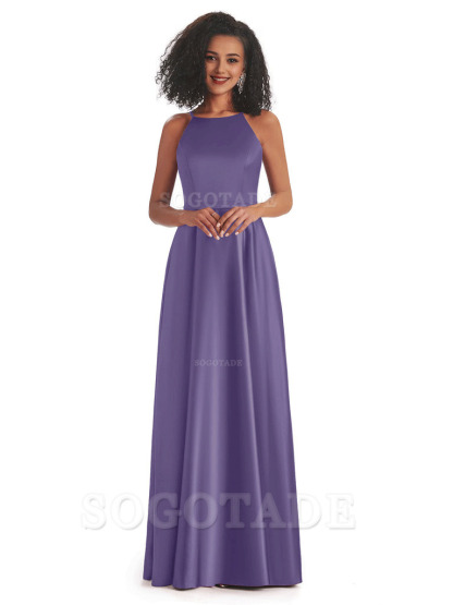 Soft Satin A-Line Halter Floor-Length Modern African Bridesmaid Dresses