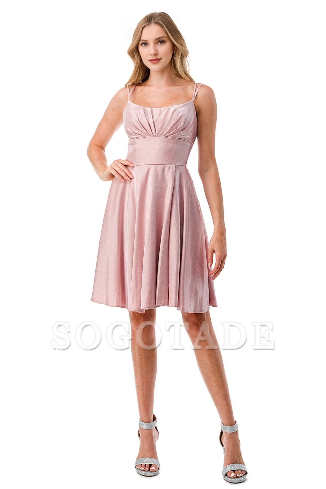 A-line pleated short sleeveless dress