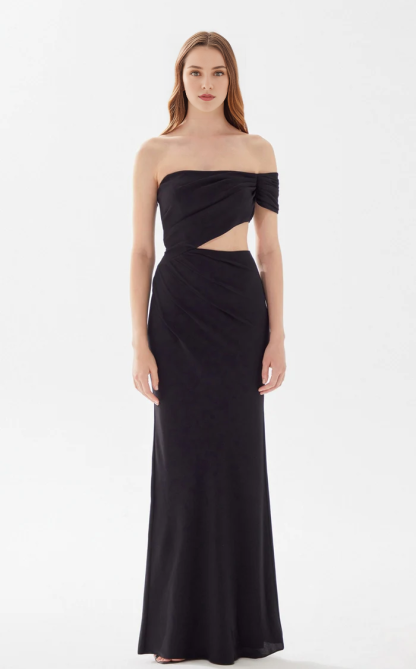 A-line heart-shaped collar shoulder baring tight fitting and floor length evening dress-SOGOTADE
