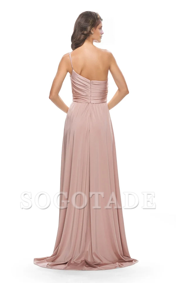 Single shoulder collar A-line tight corset with side slits and floor length Prom dress