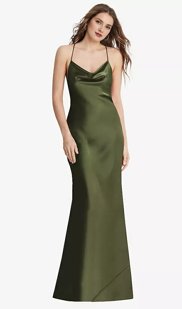 Flip collar long sling and floor length Prom dress