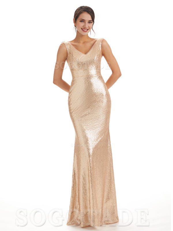 Sleeveless V Neck Mermaid Cultivate oneself Sequin Shining Luxury Bridesmaid Dresses Formal Women's Dresses Wedding Guest Dresses
