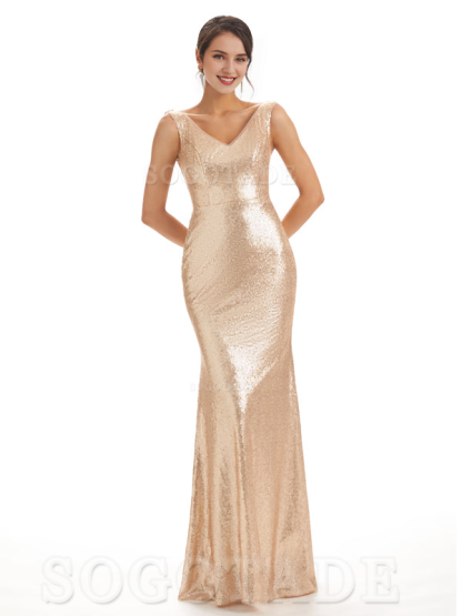 Sleeveless V Neck Mermaid Cultivate oneself Sequin Shining Luxury Bridesmaid Dresses Formal Women's Dresses Wedding Guest Dresses