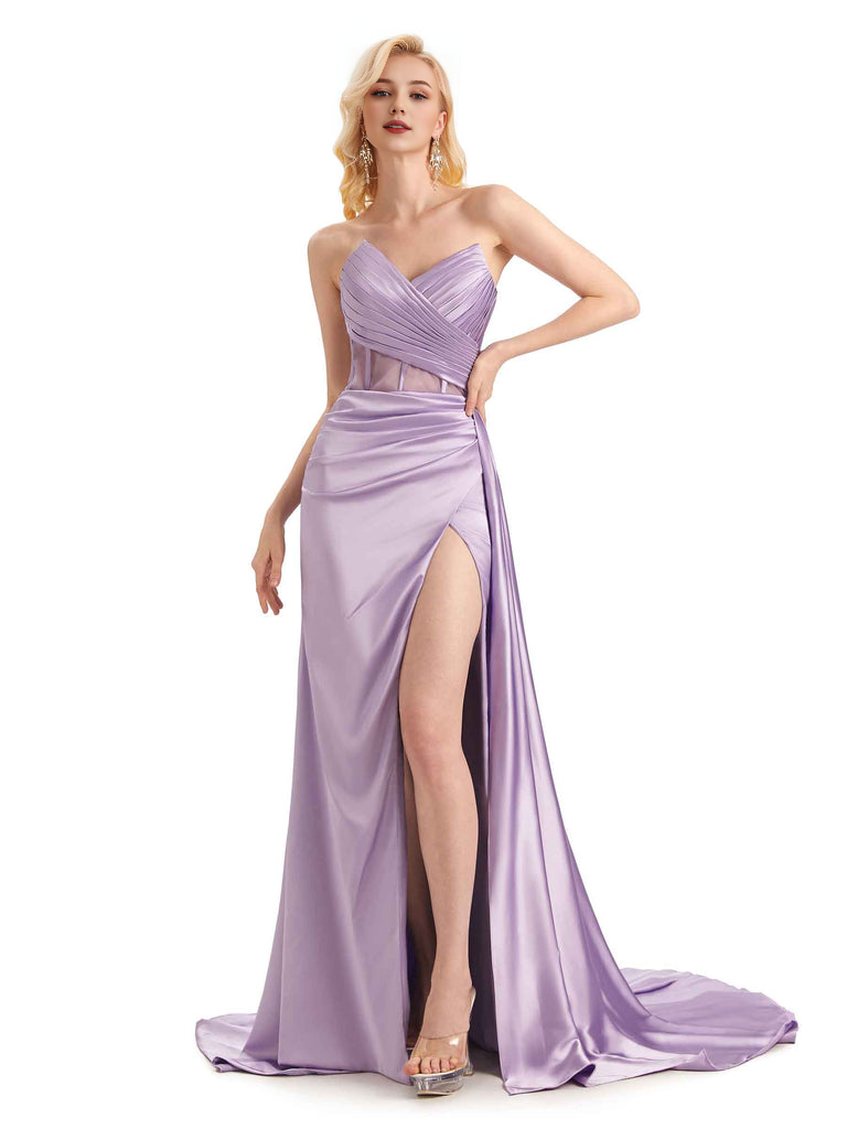 Sexy Soft Satin Side Slit See Through Floor-Length Long Mermaid Bridesmaid Dresses prom shop dresses