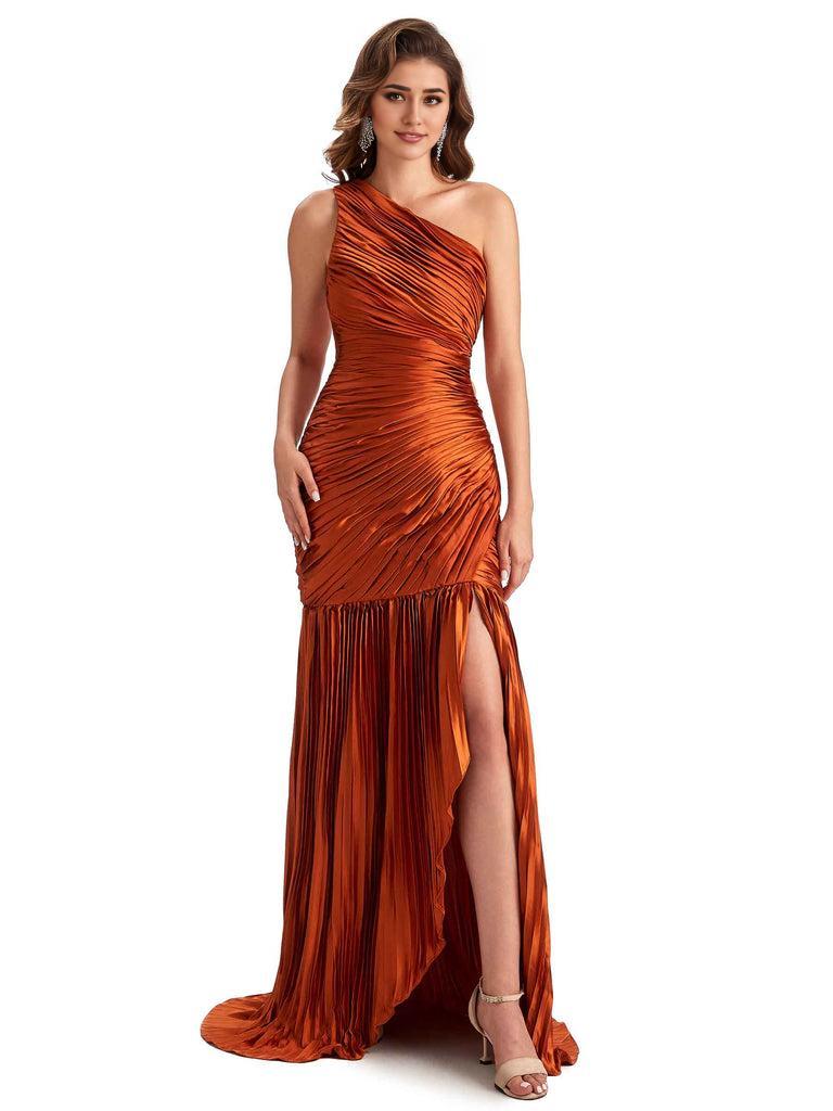 Sexy Side Slit Mermaid Soft Satin One Shoulder Long Ladies Bridesmaid 