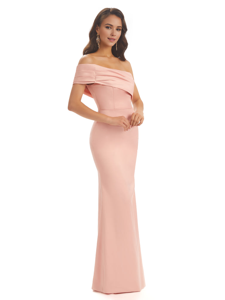 Soft Satin Sexy Side Slit One Shoulder Long Mermaid Bridesmaid Dresses Online prom dress in store