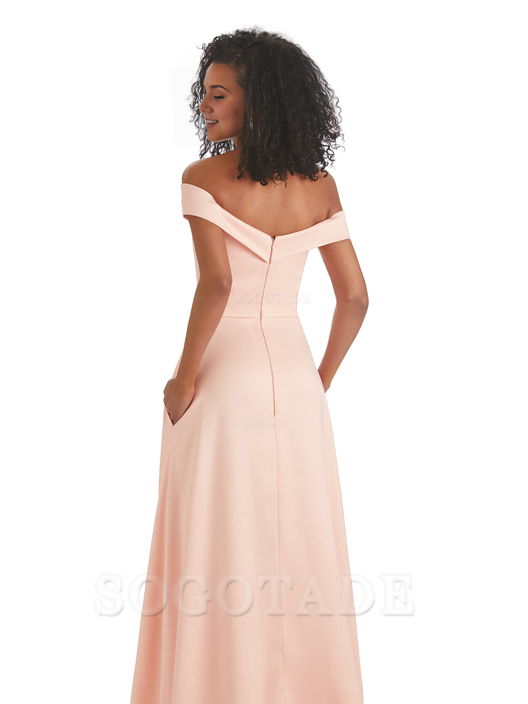 Soft Satin Off The Shoulder Long A-Line African Bridesmaid Dresses prom dress stores ﻿
