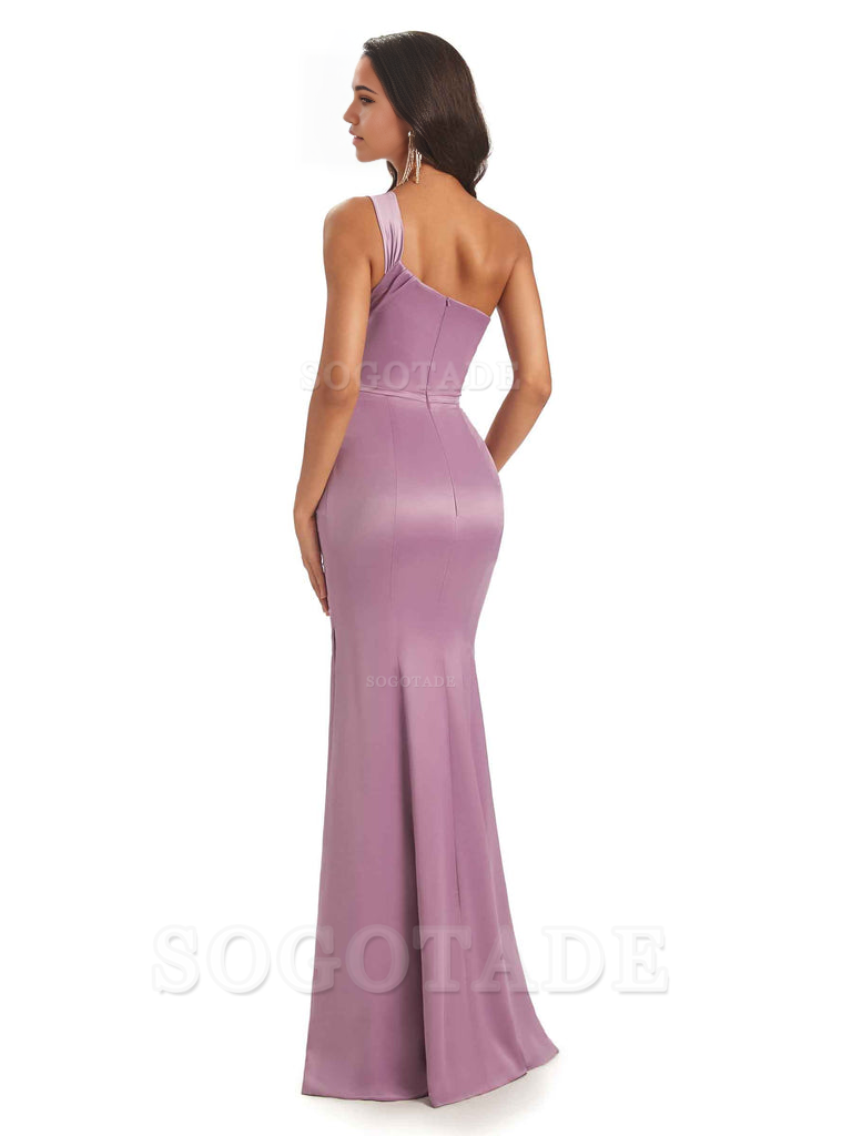 Mermaid One Shoulder Satin Floor Length formal dresses evening gown Bridesmaid Dresses