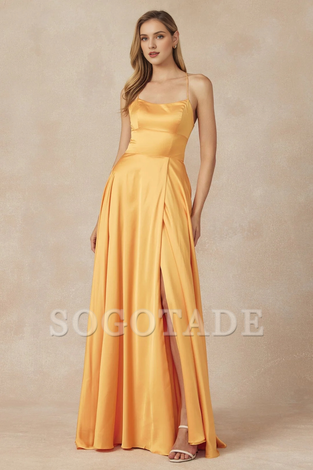 A-line sleeveless hollow leg slit trailing skirt dress