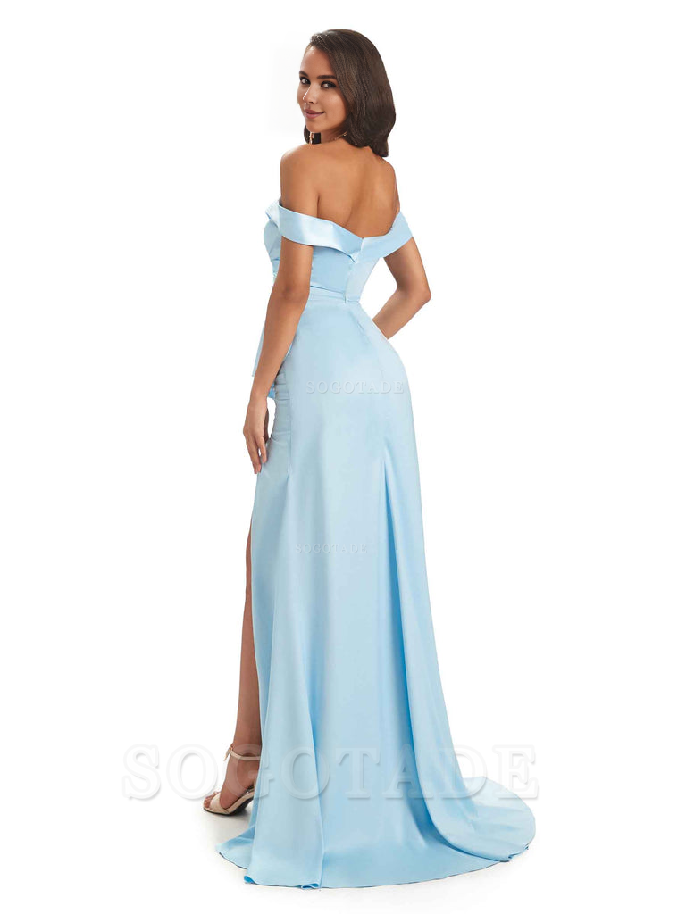 Sexy Soft Satin Side Slit Off The Shoulder Maxi Long Mermaid Bridesmaid Dresses prom shop dresses