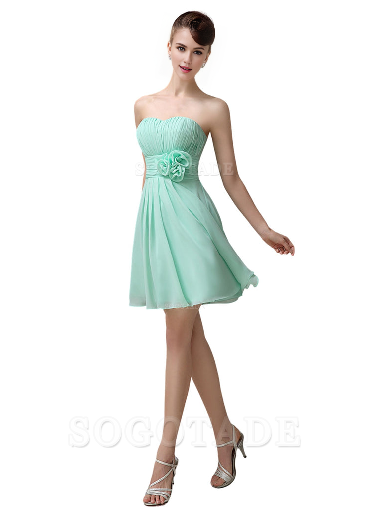 A-Line Off Shoulder Sweatheart Chiffon Short With Flower Bridesmaid Dresses Formal Women's Dresses Wedding Guests Dresses