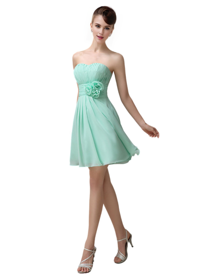 A-Line Off Shoulder Sweatheart Chiffon Short With Flower Bridesmaid Dresses Formal Women's Dresses Wedding Guests Dresses