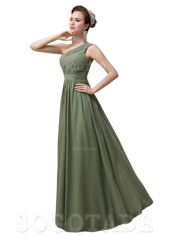 Charming One-Shoulder A-Line Chiffon Pleated Floor-Length Long Elegant Bridesmaid Dresses Formal Women's Dresses Wedding Guests Dresses