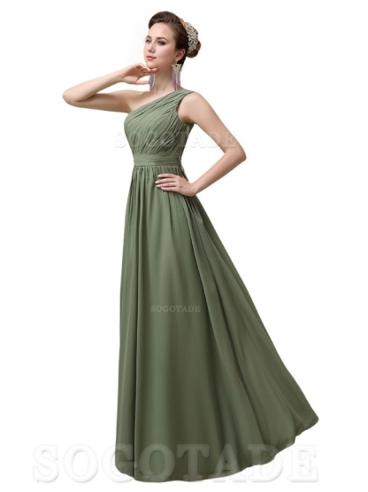 Charming One-Shoulder A-Line Chiffon Pleated Floor-Length Long Elegant Bridesmaid Dresses Formal Women's Dresses Wedding Guests Dresses