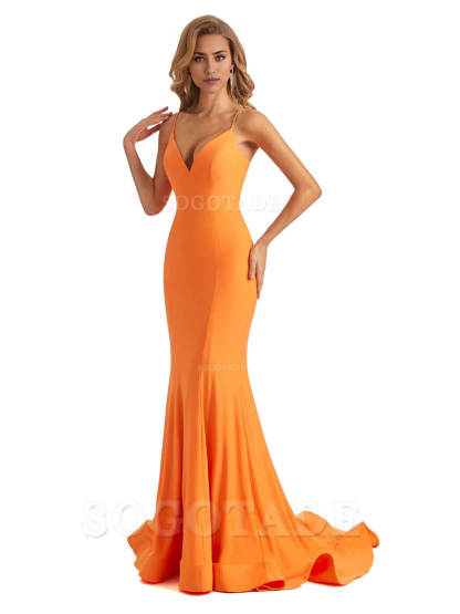 Sexy V-Neck Mermaid Cultivate oneself Spaghetti Straps Backless Long Charming Bridesmaid Dresses Formal Women's Dresses Wedding Guests Dresses