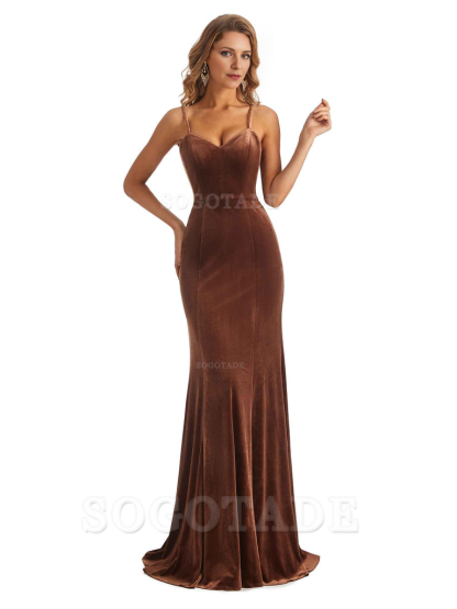 Elegant Charming V-Neck Mermaid Spaghetti Straps Backless Velvet Long High Quality Bridesmaid Dresses Formal Women's Dresses Wedding Guests Dresses