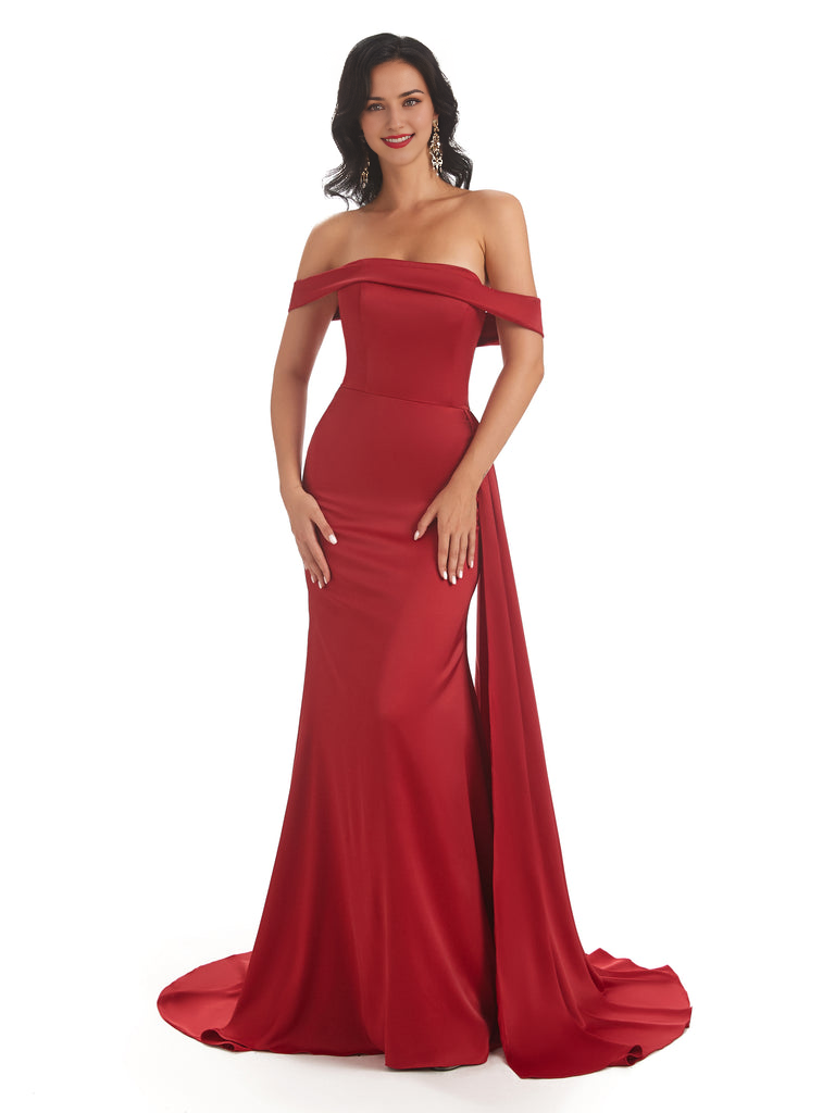 Sexy Off The Shoulder Soft Satin Mermaid Long Bridesmaid Dresses Gown prom shop dresses