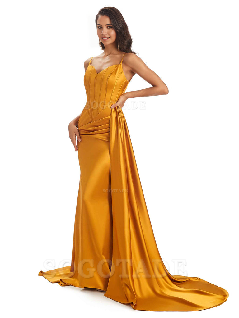 Sheath Spaghetti Satin Straps Floor-Length formal dresses evening gown Bridesmaid Dresses
