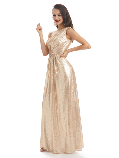 Sexy Sequin One Shoulder Sleeveless Long Mermaid Bridesmaid Dresses prom shop dresses