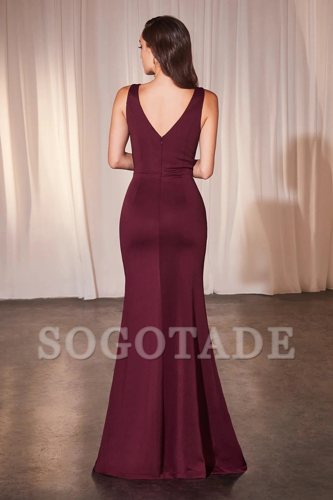 Fitted slit skirt sleeveless ruffle detailing long dress