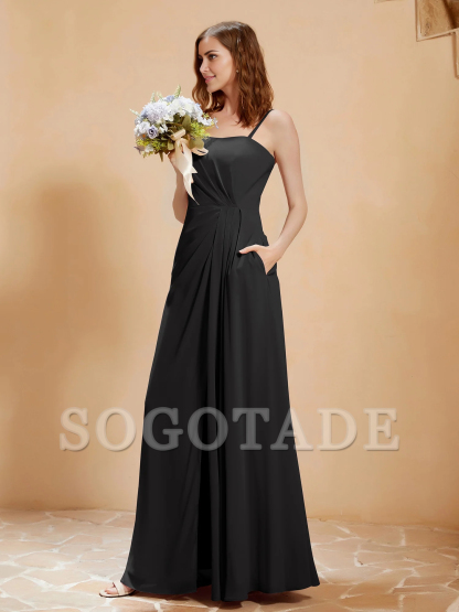 Square collar A-line pocket chiffon dress