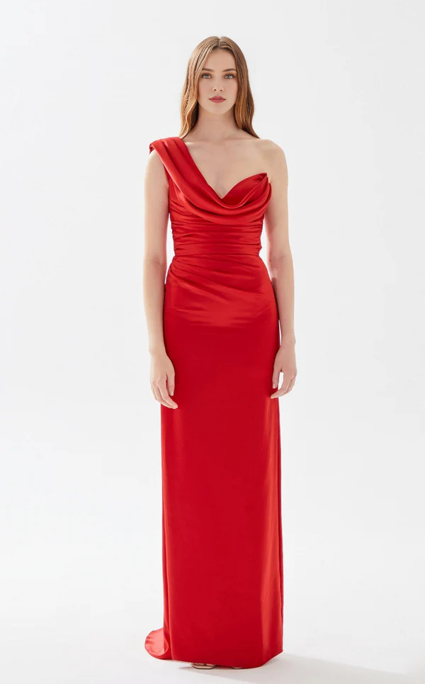 A-line asymmetrical collar tight corset and floor length evening dress-SOGOTADE