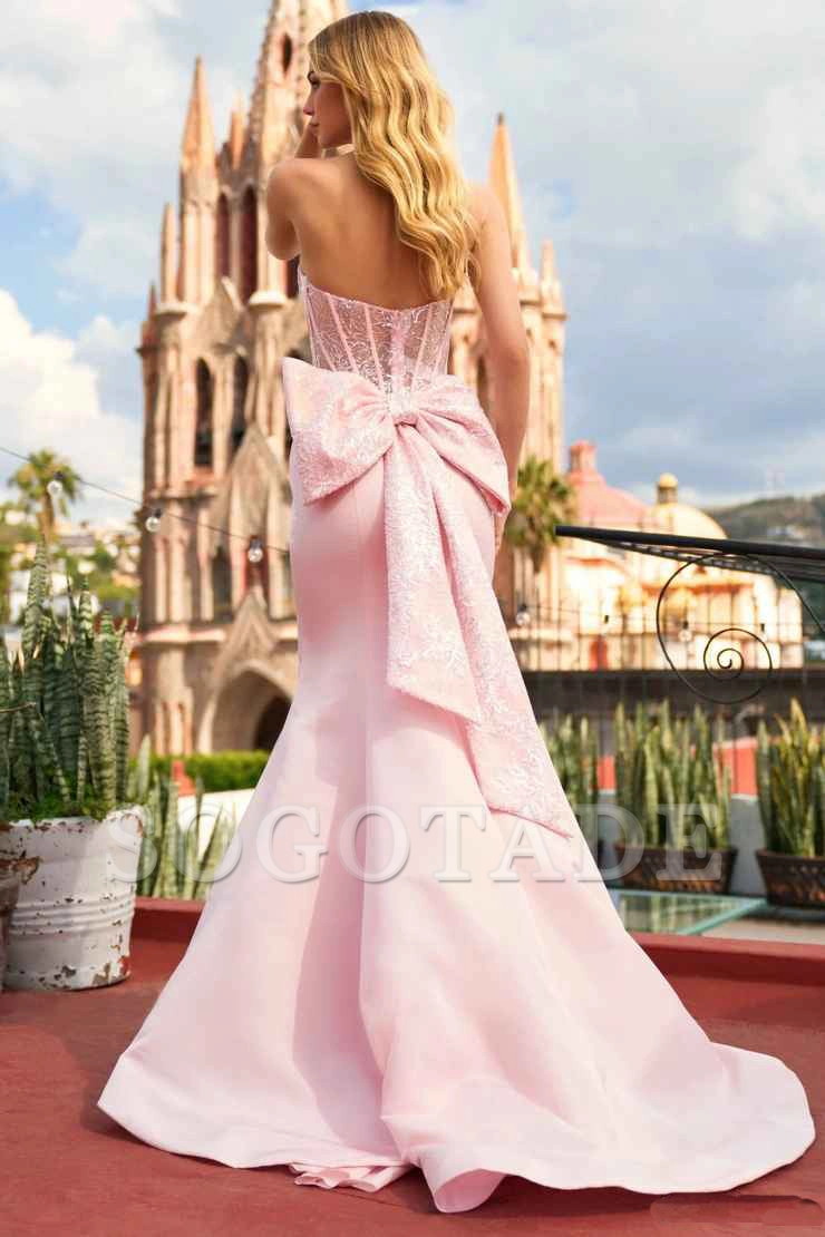 Mermaid strapless decal back butterfly condensation back and floor length evening dress