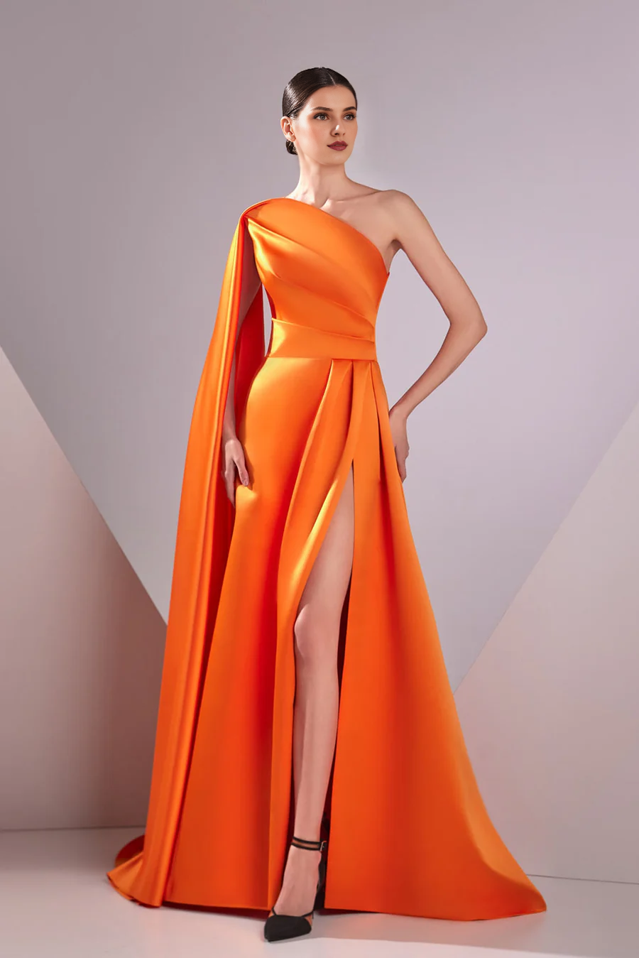 A-line evening gown elegant formal and floor length sleeveless single shoulder pocket satin pleated 2024 gowns evening dresses-SOGOTADE