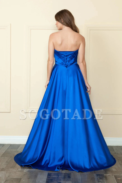Long strapless A-line skirt satin dress
