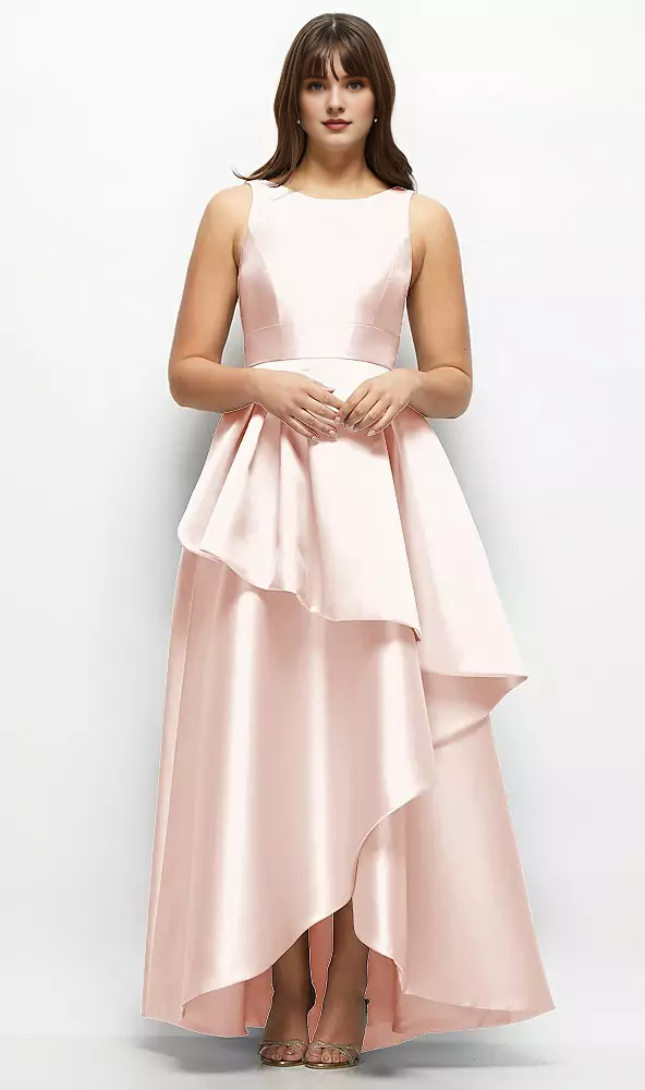 Asymmetric layering and floor length satin Prom dress