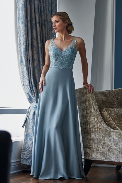 V-neck chiffon tight corset beaded mother of the bride dress