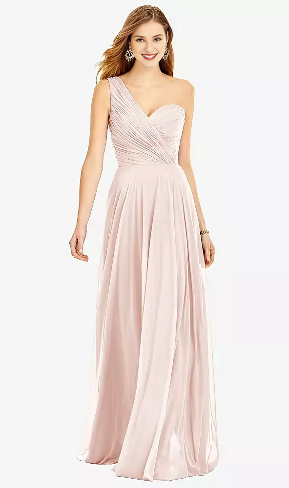 One shoulder hanging chiffon and floor length Prom dress
