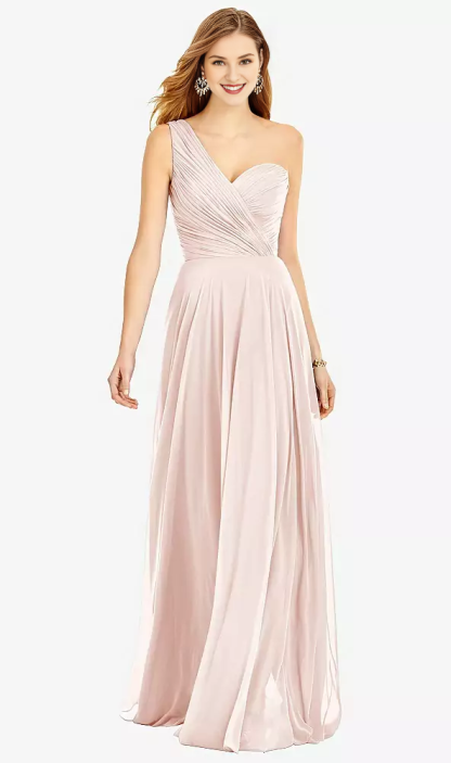 One shoulder hanging chiffon and floor length Prom dress