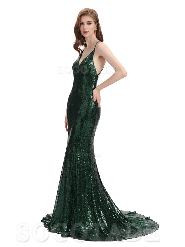 Deep V Neck Sexy Spaghetti Strap Backless Sequins Floor-Length Bridesmaid Dresses Bridesmaid Dresses Formal Women's Dresses Wedding Guest Dresses