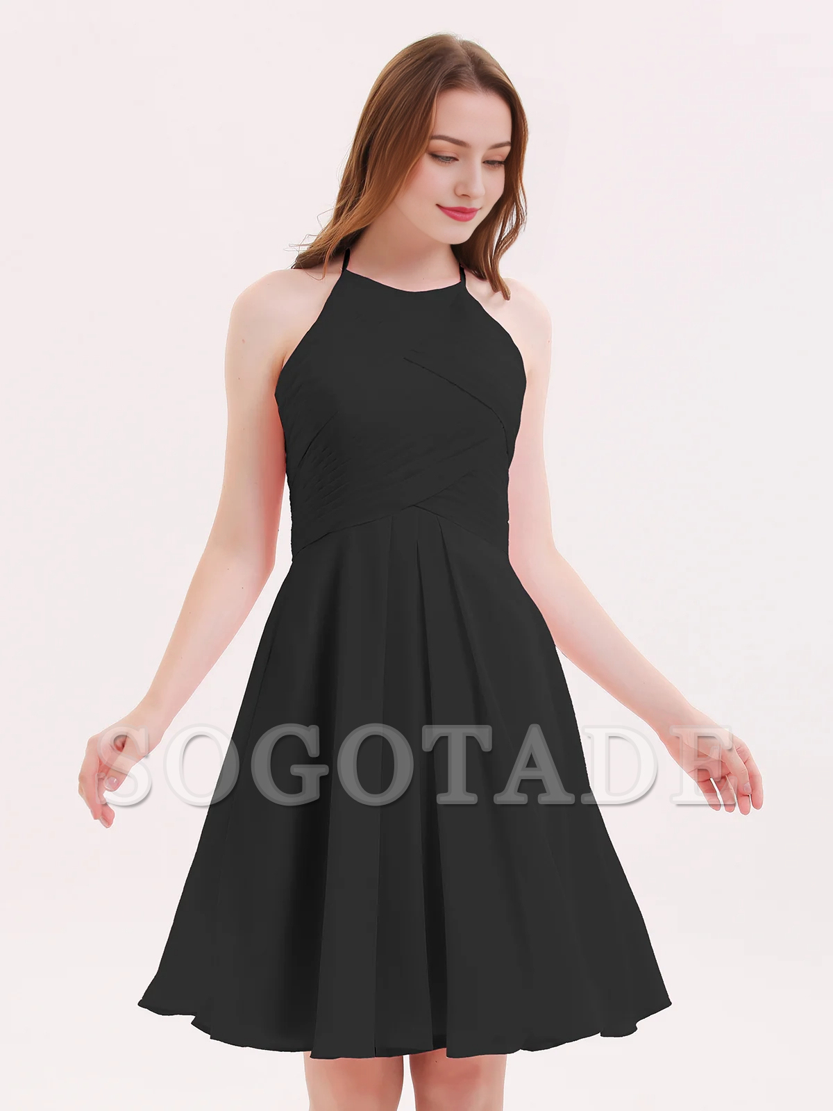 Short chiffon pocket bridesmaid dress