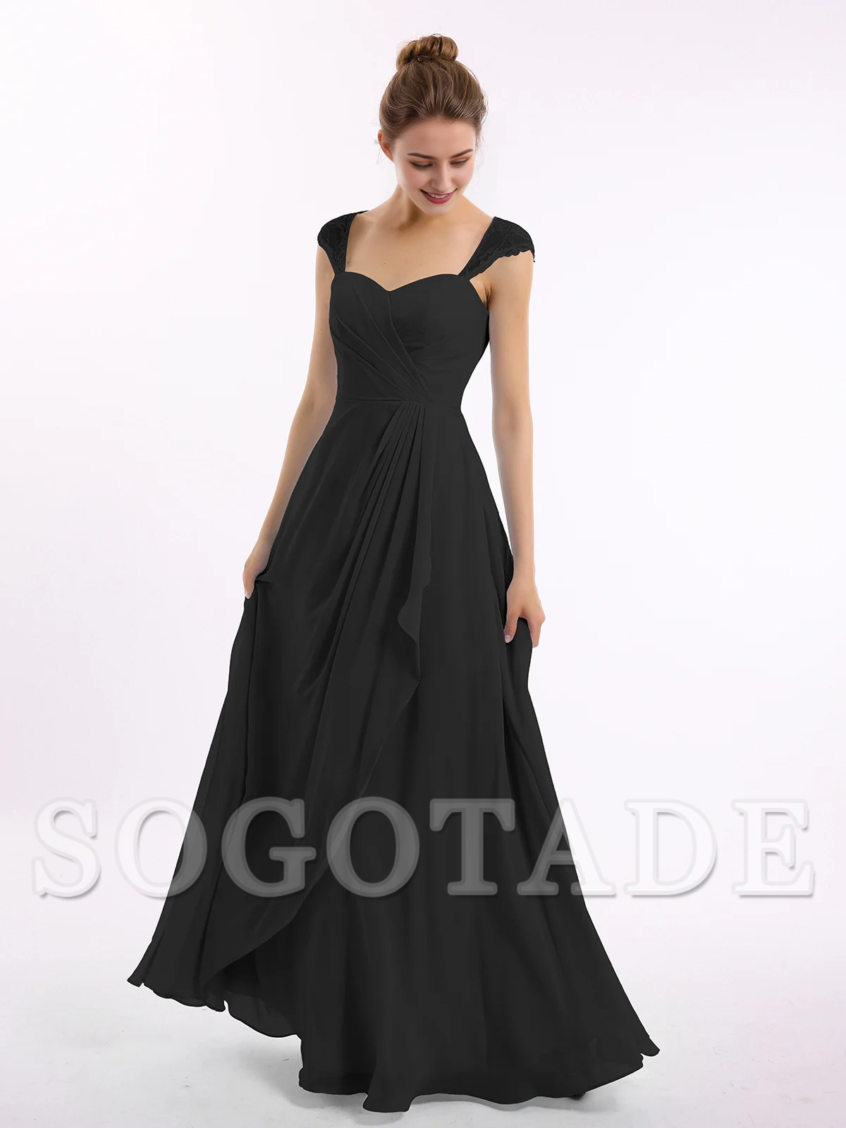 Lace sleeve chiffon bridesmaid dress