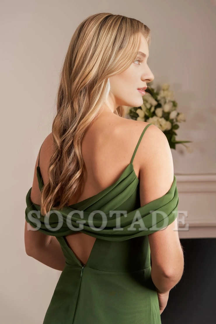 Polyester chiffon A-line slim shoulder strap V-neck pendant shawl bridesmaid dress