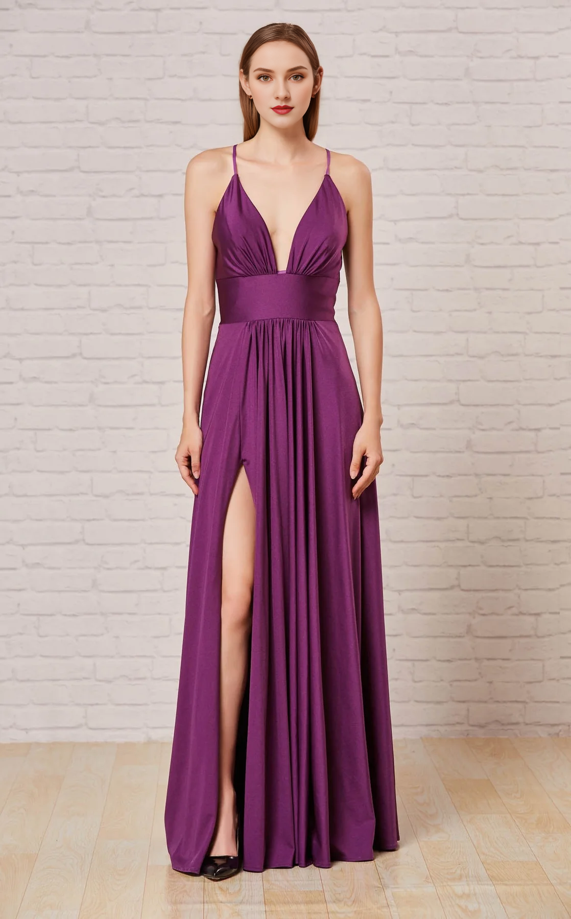 A-line V-neckline sleeveless tight corset and floor length gown evening dresses
