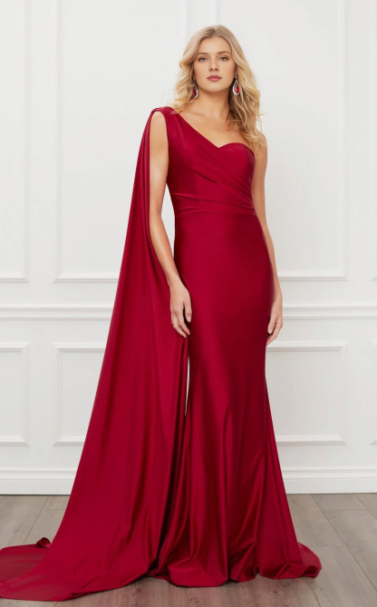 Asymmetric collar sleeveless tight corset and floor length evening gown