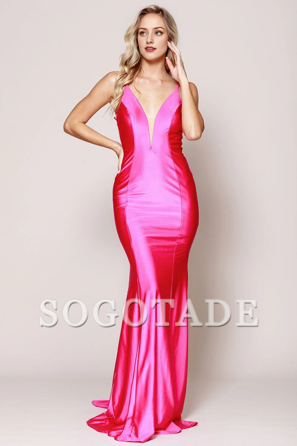 Fitted skirt long sleeveless V-neck dress