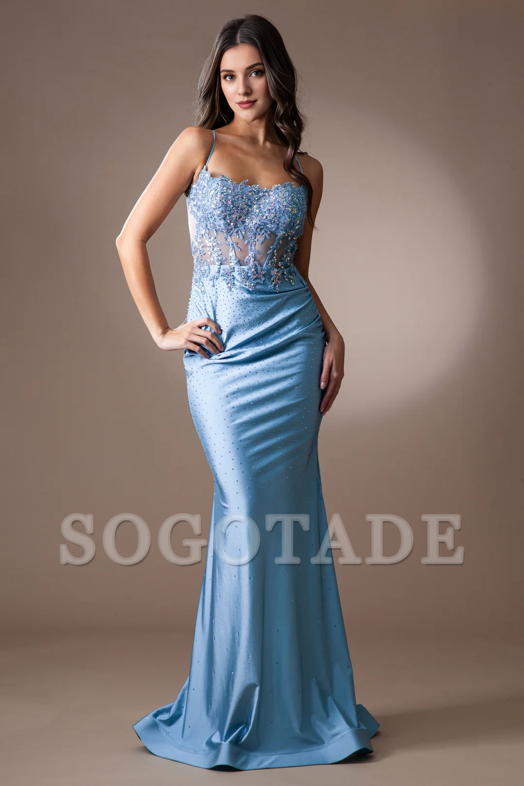 Embroidered sequin decal long sleeveless tight corset dress