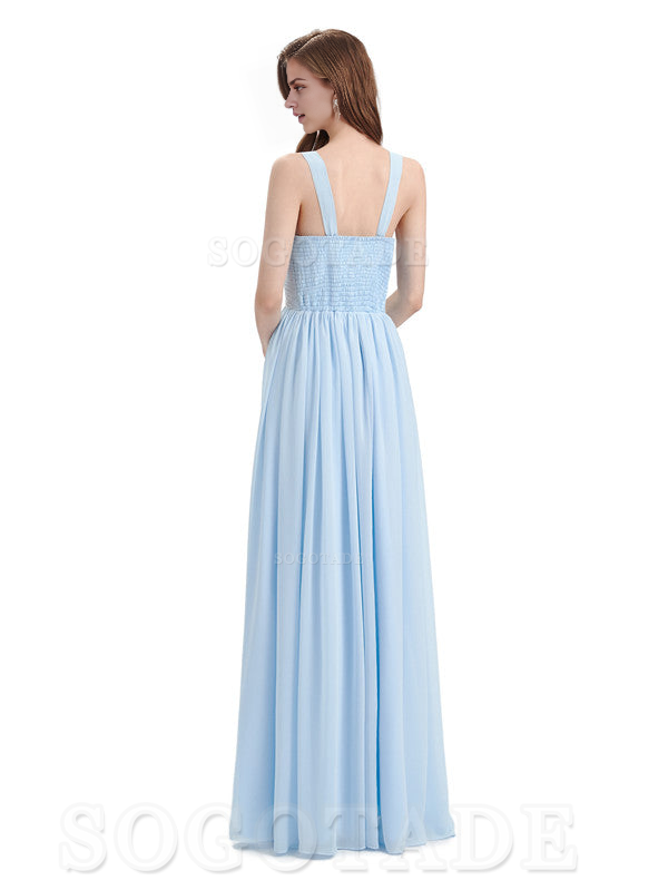Elegant A-Line Chiffon Sleeveless Ruched Long Simple Bridesmaid Dresses Formal Women's Dresses Wedding Guests Dresses