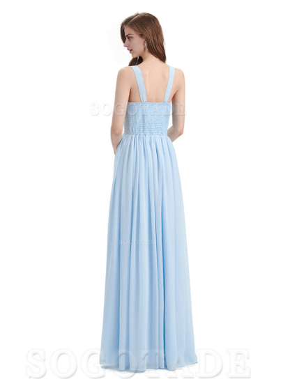 Elegant A-Line Chiffon Sleeveless Ruched Long Simple Bridesmaid Dresses Formal Women's Dresses Wedding Guests Dresses