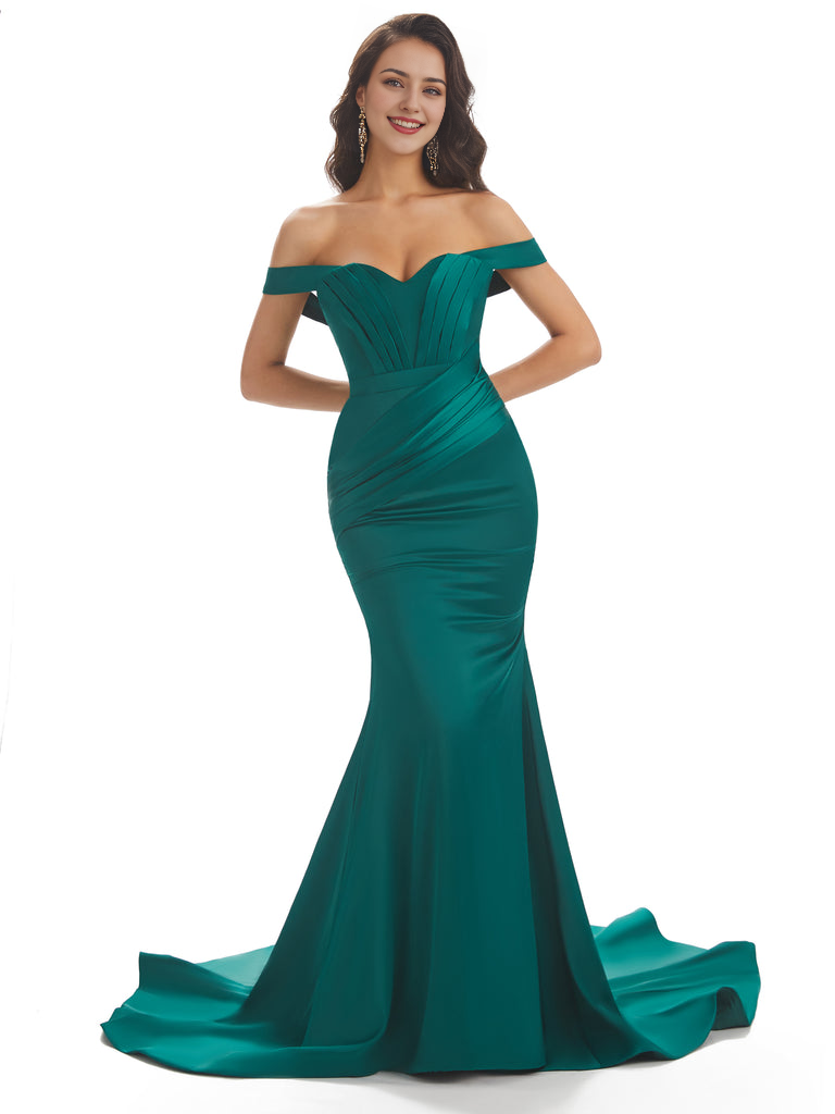 Sexy Mermaid Off The Shoulder Floor-Length Long Soft Satin Bridesmaid Dresses Online prom shop dresses