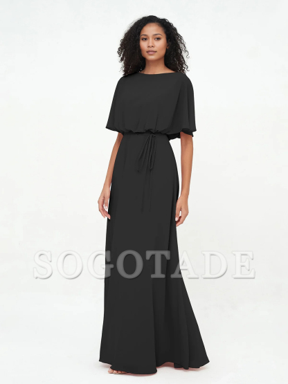 Chiffon full-length wrapped bridesmaid dress